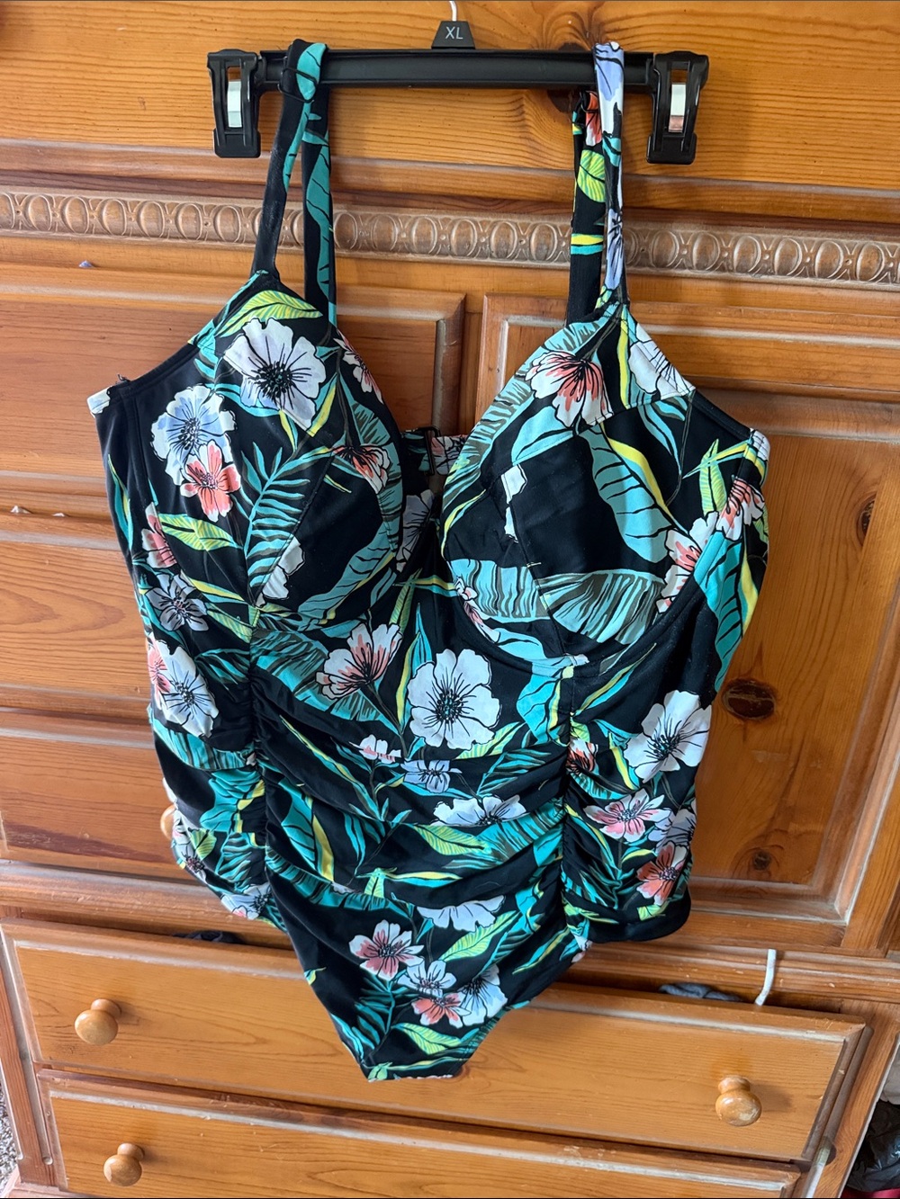 Women's Floral One-Piece Swimsuit - Black & Teal